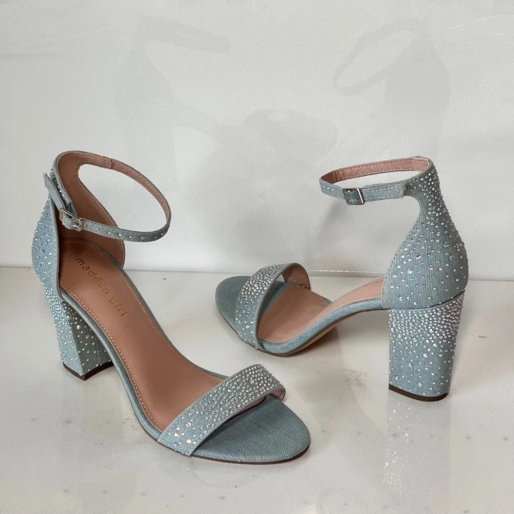 Madden Girl Beella Denim Rhinestone Heels - Picture 1 of 6